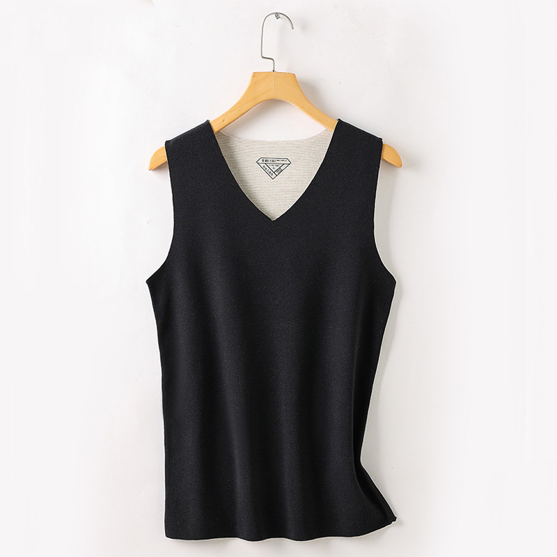 Wool and Real Silk Thermal Vest for Men, Close-Fitting German Velvet Vest, Fleece-Lined Base Layer Shirt, V-Neck Shirt, Thick Camel Wool Underwear