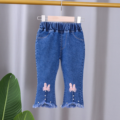 2024 New Spring and Autumn Children's Jeans Flared Pants Girls Fashionable Pants Spring Clothes Children's Casual Pants