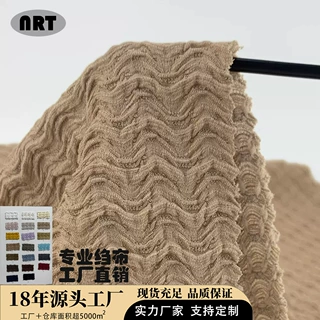 波浪纹绉布面料涤氨褶皱布弹力亲肤柔肌理感女装布料工厂直销