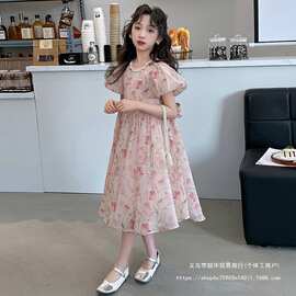 女童2026夏季新款韩版洋气中大童礼服公主裙雪纺碎花连衣裙