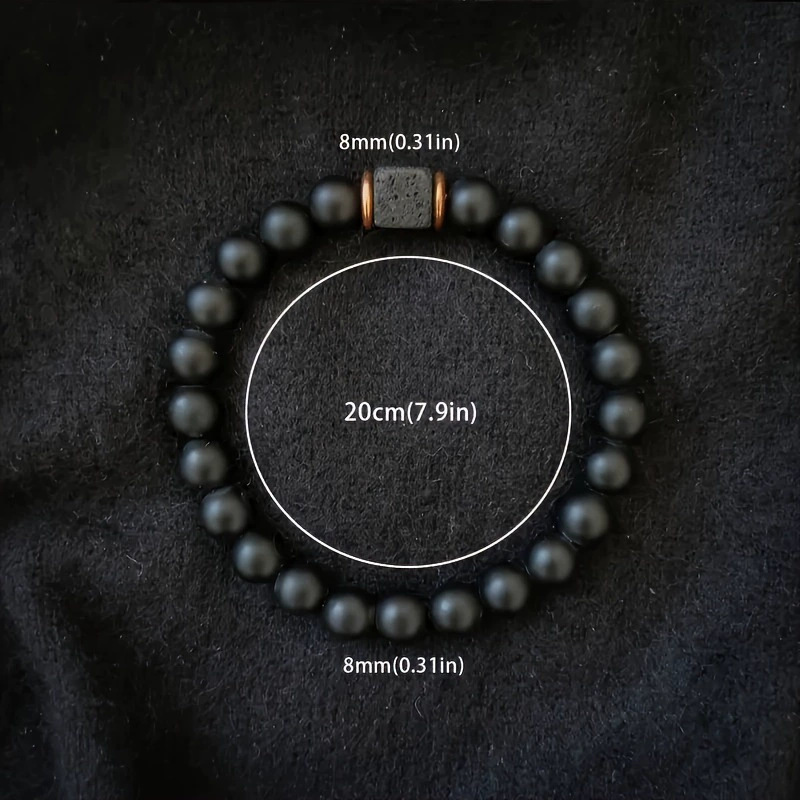 Cross-Border Popular Men's Volcanic Stone Bracelet with Square Black Agate, Fashionable Jewelry Suitable for Modern Gentlemen, Wholesale Available