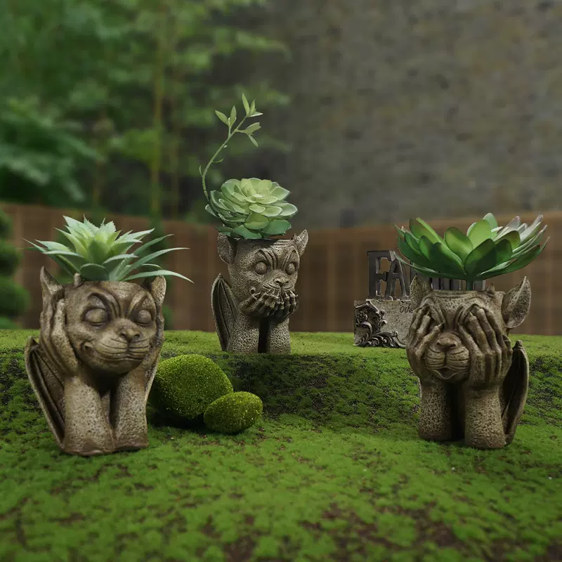 外贸尾单欧式创意浮雕多肉花盆花园庭院阳台装饰无孔树脂花盆批发