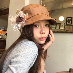 韩系小众立体花朵贝雷帽女轻薄文艺百搭显脸小八角帽子云朵画家帽