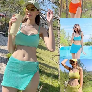 South Korea Ins Style Light Luxury Simple Fresh Sweet Cute Girl's Conservative Three-piece Split Swimsuit Cross-border