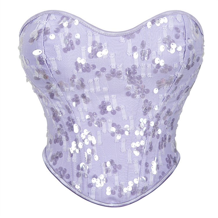 Girl's pink purple strapless tube top sequin decorative tight new corset sexy corset foreign trade cross-border