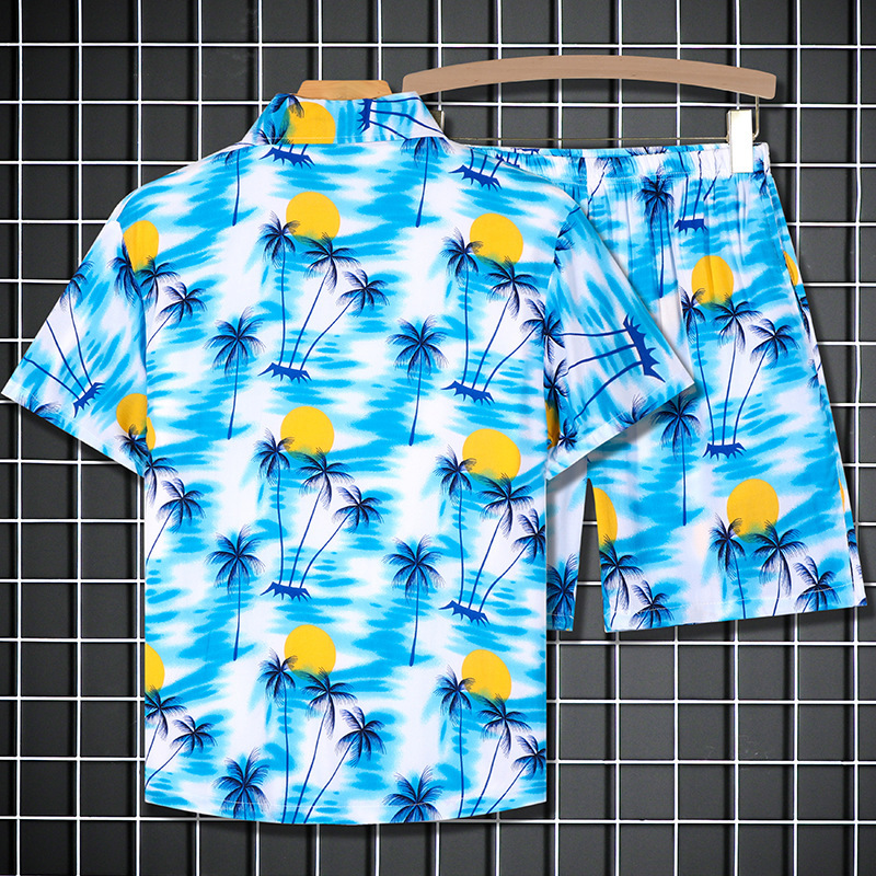 Hainan Island Wear Beach Shirt Suit Sanya Travel Hawaiian Large Size Floral Shirt Loose Short Sleeve Quick-Drying Rayon
