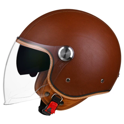 Motosiklet kaskı (dəbilqə) – electric car half helmet double - lychee-pattern-brown-outer-long-inner-tea-m