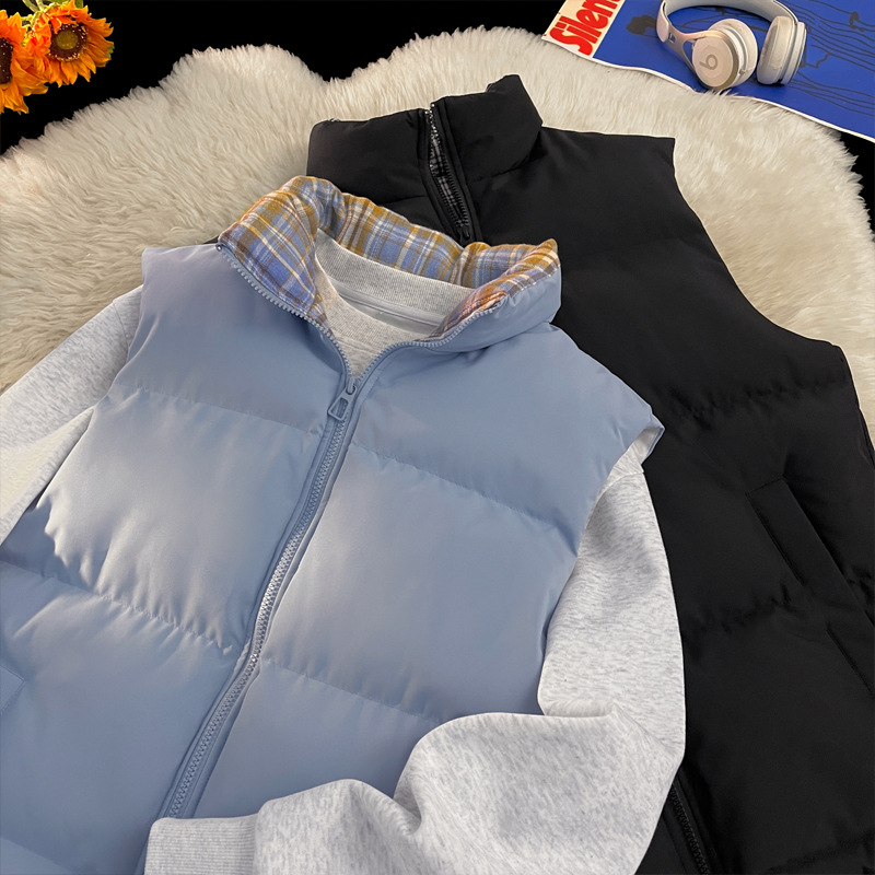 Plaid Patchwork Down Cotton Autumn Winter New Loose Plus Size Men's Casual Sports Thickened Warm Vest_voghion.com