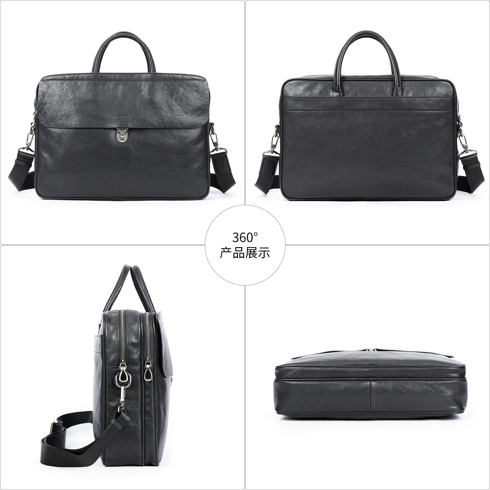 Handheld capacious leather laptop for leisure for documents, genuine leather, business version, high-end