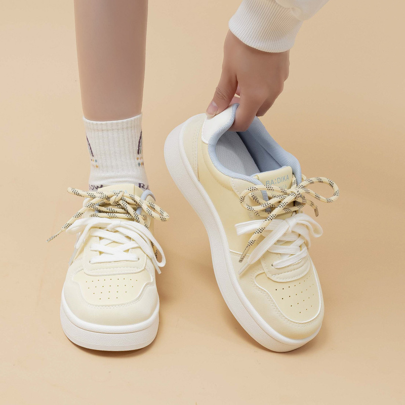 秋季新款时尚百搭系带女款小白鞋 韩版厚底增高休闲轻便运动板鞋|undefined