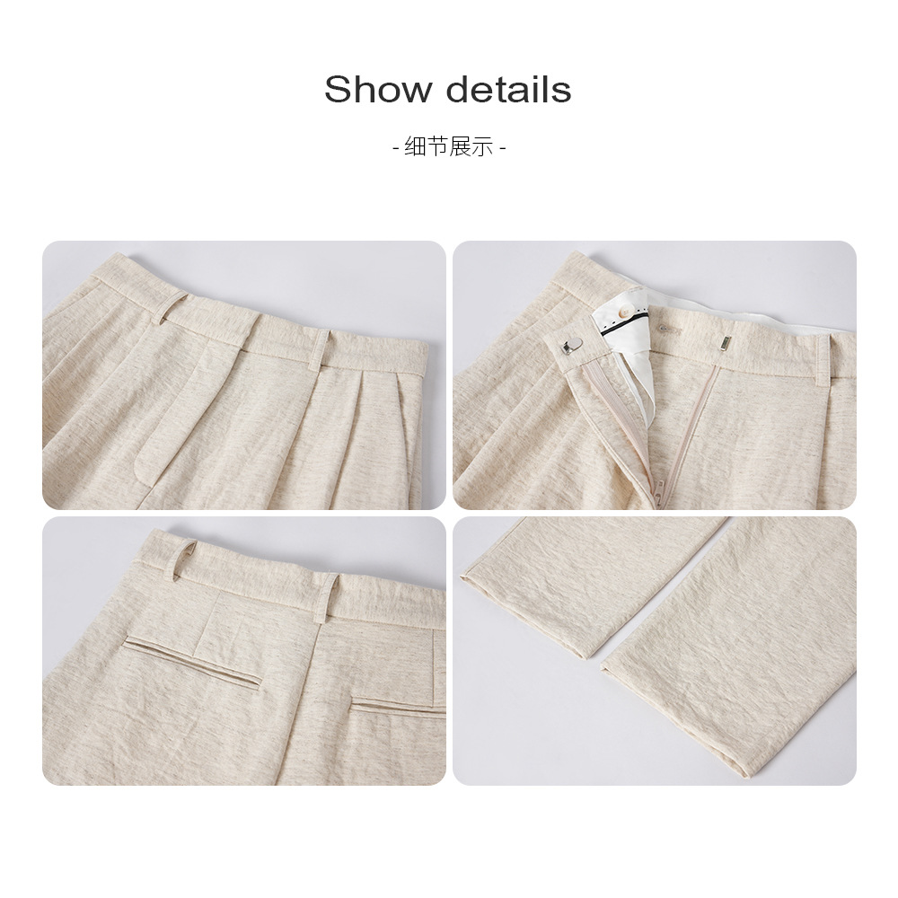 AXMEAZ-액체 암모니아 암호화 된 린넨 혼합 고기 커버 더블 플리트 스트레이트 캐주얼 바지 AX2070S (특수 가격은 환불되지 않음