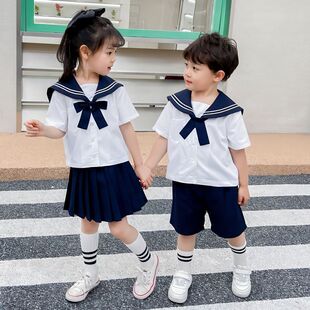 Kindergarten Baby Graduation Uniform, School Uniform, Boys and Girls Spring and Summer Navy Collar Suit, Kidsren's Preppy Style Two-Piece Set