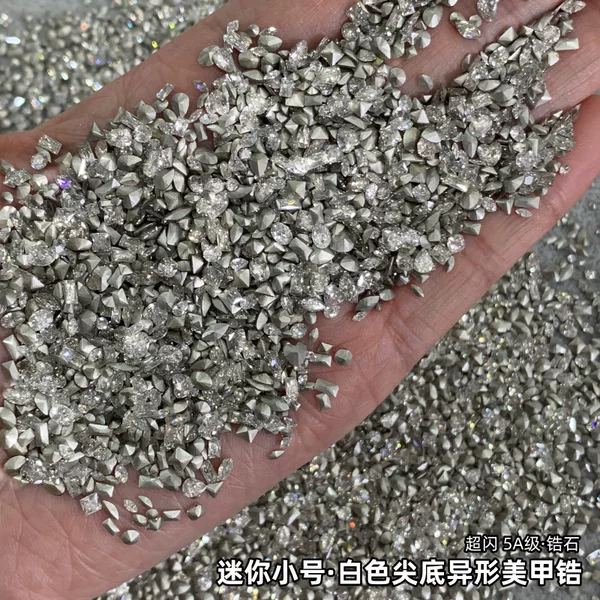 Cross-Border Mini Small Pointed-Bottom Irregular-Shaped White Square Teardrop Marquise Fire-Colored Zircon Nail Art Accessories Wholesale Light Luxury Style