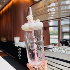 スターカップを製作するかわいい告白クマシリーズエレガントなピンクとパープルのロマンチックなマグカップストローカップ