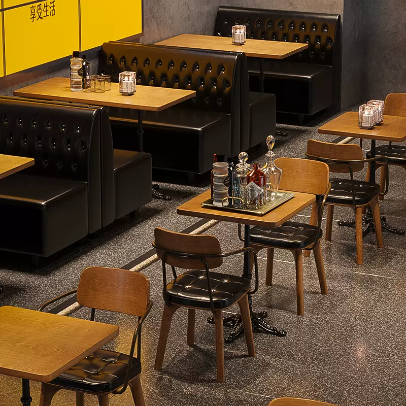 复古酒吧清吧沙发卡座火锅店咖啡厅烧烤小酒馆西餐厅桌椅组合商用