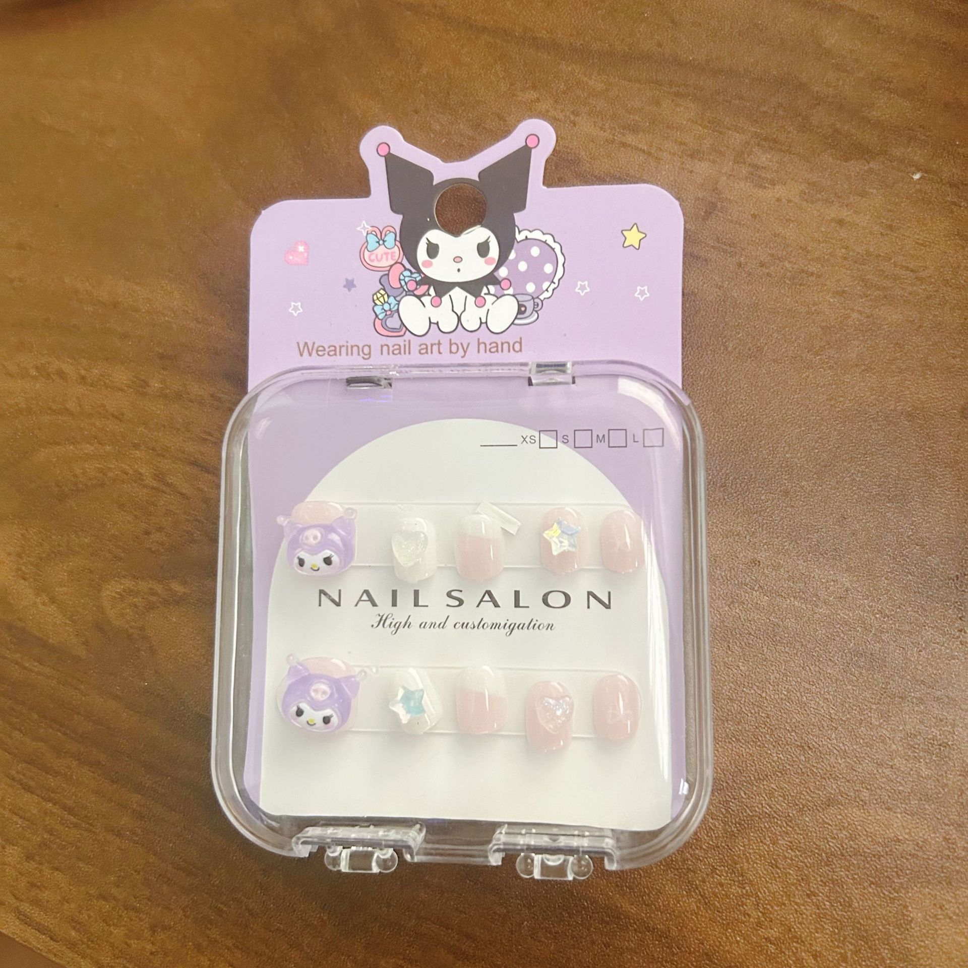 Uñas postizas removibles para niñas, en caja, con diseños de dibujos animados, pegatinas de uñas exquisitas, piezas de uñas.