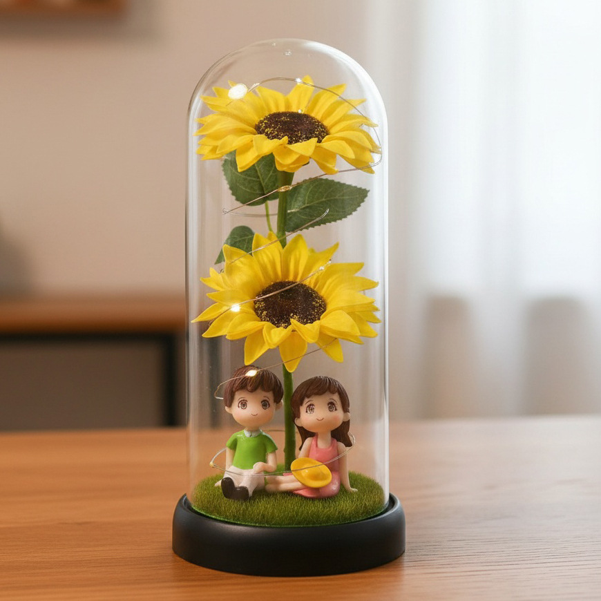 Girasoles transfronterizos jabón eterno flores jabón vidrio cubierta regalo del día de la madre decoración de la noche luces regalos de graduación temporada