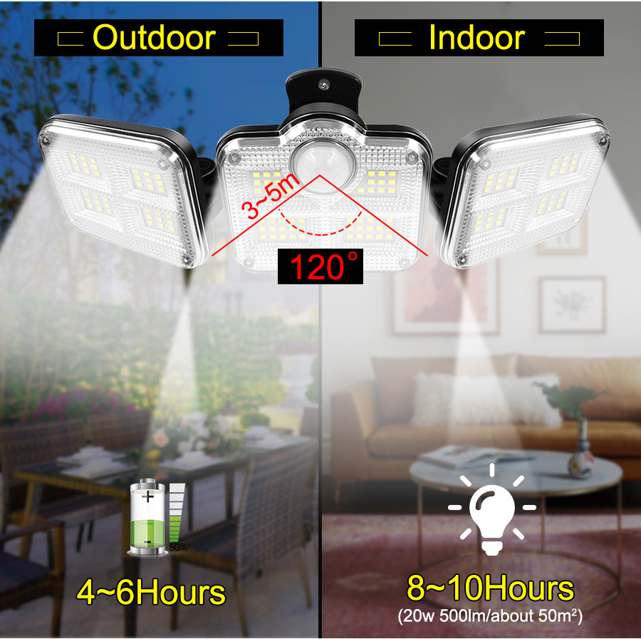 Cross-border solar human body induction lamp three heads can rotate split outdoor induction wall lamp road lighting courtyard lamp 