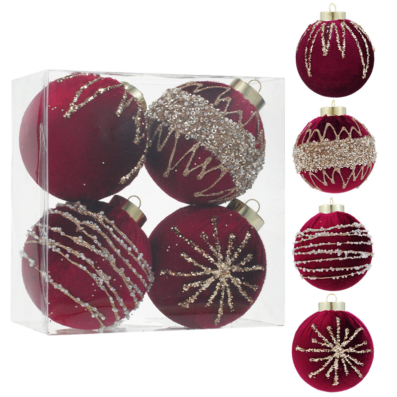 Nuevo producto de 8CM plástico envolvido bola tela de vello polvo adhesivo polvo de oro ligero de lujo bola de Navidad colgante colorida bola de Navidad colgante