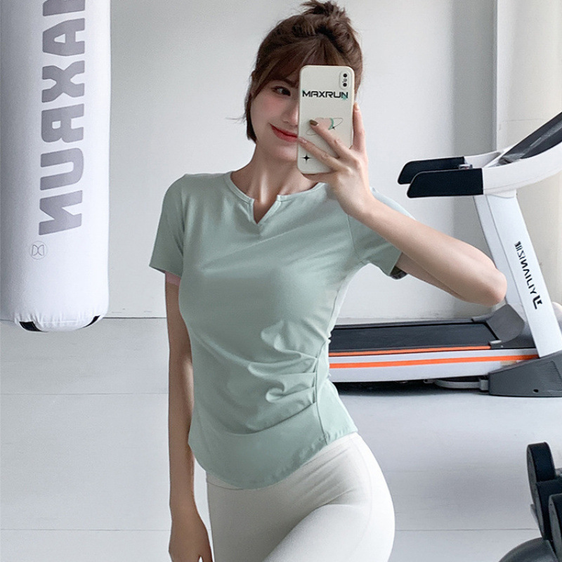 带胸垫瑜伽服女夏季跑步运动上衣短袖感普拉提训练健身服套装批发|undefined