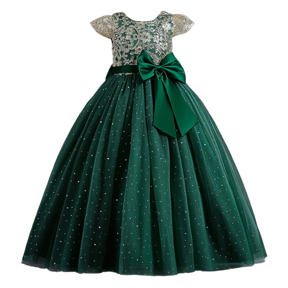 Vestido de niñas de comercio exterior transfronterizo Medio y niños grandes sin mangas vestido de novia con lentejuelas niña de las flores reloj rendimiento vestido de princesa piso largo