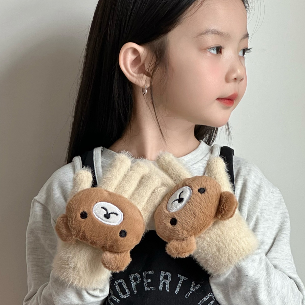 Guantes para niños de invierno niñas de peluche niños, niños y niñas, guantes de cinco dedos para estudiantes de escritura caliente a prueba de frío dibujos animados pueden