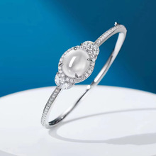 珠宝天然水沫玉手镯女纯银钻石围镶蛋面玉石高冰玻璃种新中式手饰