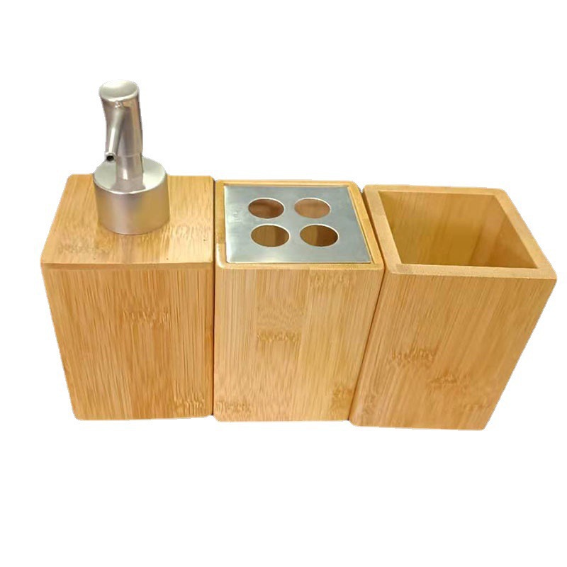 Venta al por mayor de fábrica de bambú traje de lavado cepillo de dientes enjuague bucal taza de tres piezas conjunto hogar Hotel lavado suministros de almacenamiento