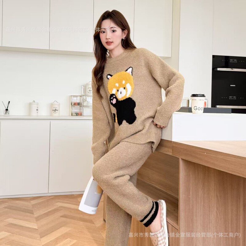 Women's pajamas for autumn and winter, thickened and fleece-lined, sweet and trendy, suitable for petite figures, half-fleece, warm, 2026 new home wear Women's pajamas for autumn and winter, thickened and fleece-lined, sweet and trendy, suitable for petite figures, half-fleece, warm, 2026 new home wear