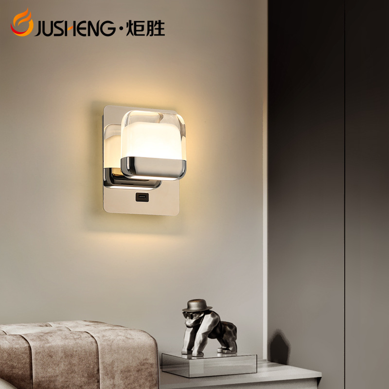 Jusheng cross-border supply LED wall lamp bedroom bedside lamp with Switch USB port living room up and down luminous wall lamp