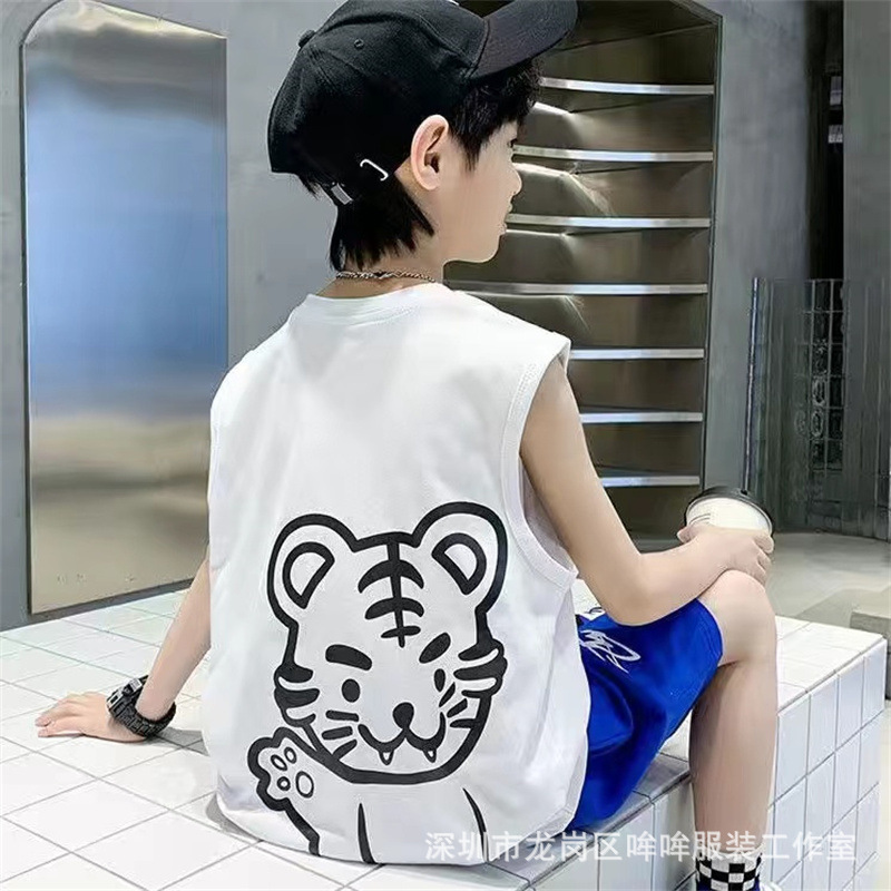 Verano 100% algodón chaleco sin mangas para niños 2023 Verano nuevos niños medianos y grandes dibujos animados chaleco impreso camiseta