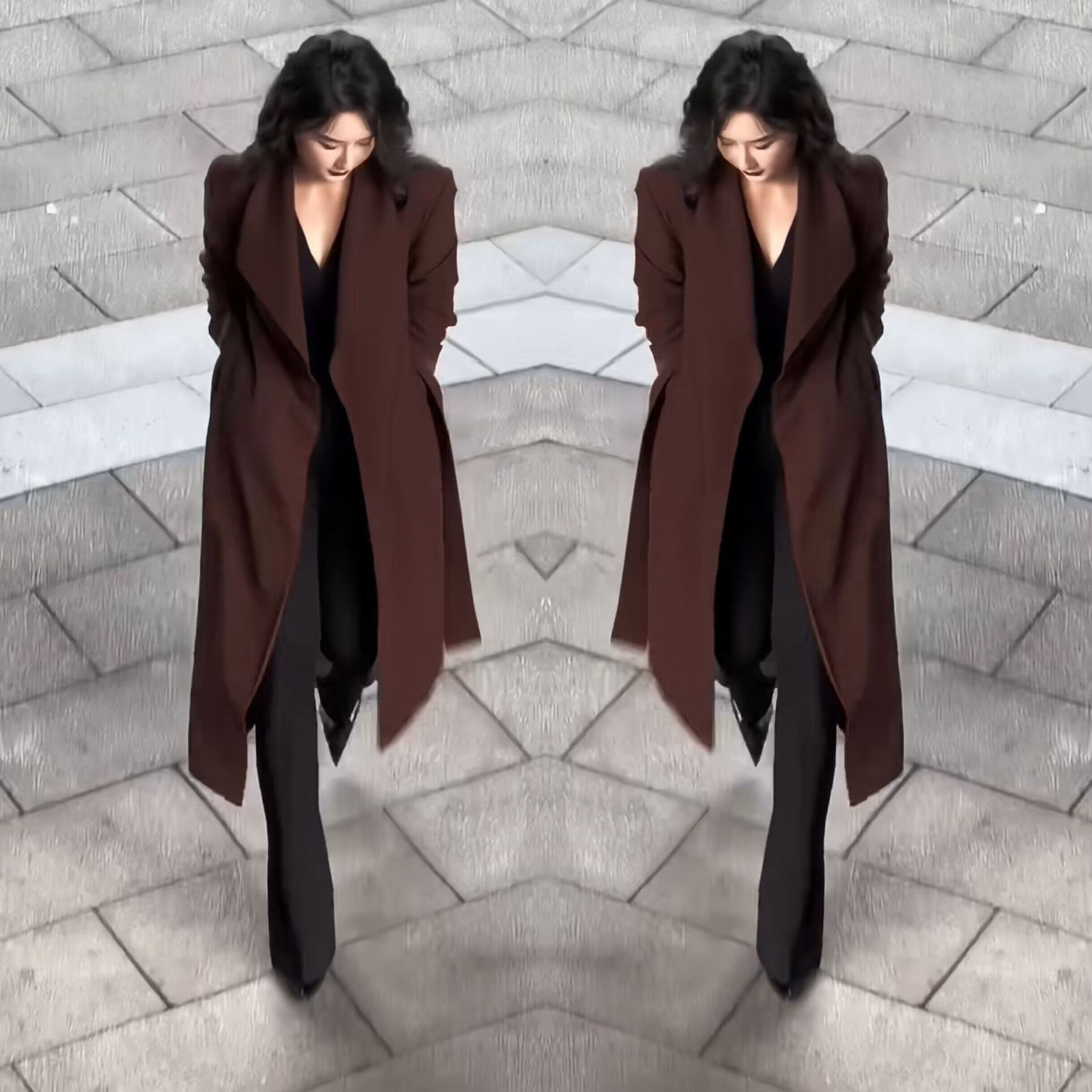 2904 Plus-Size Women's Clothing Hepburn-Style Retro Elegant Coat for Curvy Women, Stylish Over-The-Knee Long Trench Coat for Ladies