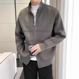 2026秋冬新款开衫毛衣美式复古休闲慵懒风半高领针织衫纯色外套男