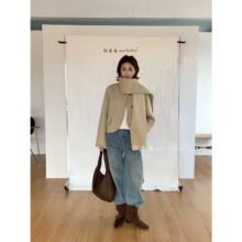 弥香&Ann Na Kim-约专机通勤百搭设计感双面呢大衣(配围巾)F3156