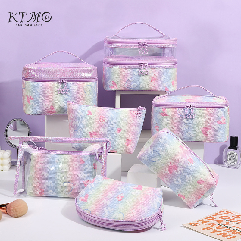Independent station New Crystal purple tie-dyed cosmetic bag girl heart Purple Gradient letter wash storage bag wholesale