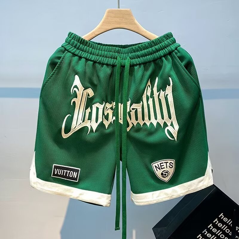 American Basketball Pants Men's Summer Thin Training Sports Pants Hip-Hop Trendy Embroidered Loose Shorts