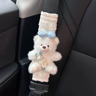 Seat belt shoulder pad Anti-Neck Strangulation Cartoon Cute High-End - blue-plush-bear-puff-shoulder-cover-no-specifications