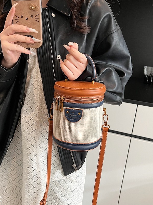 Comercio exterior transfronterizo Amazon retro bolso de cubo nuevo bolso de alta calidad bolso de mensajero de hombro cilíndrico de moda image 3