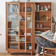 北欧实木书架客厅樱桃木书柜日式简约置物架多功能书房开放式书橱