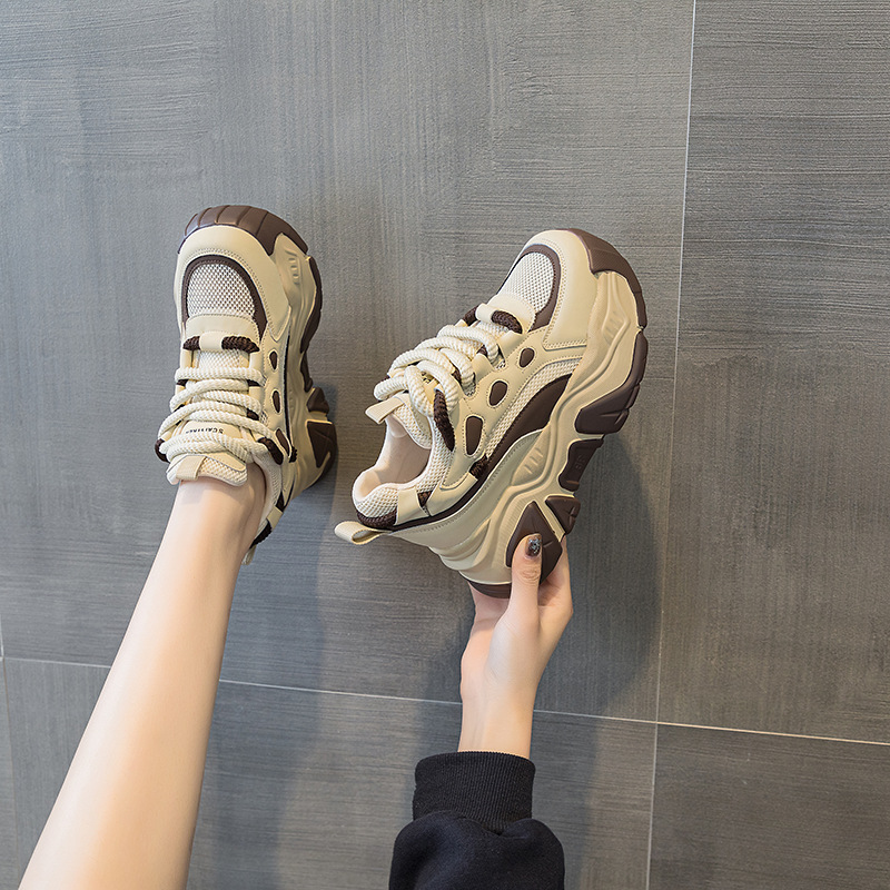 Giày sneaker nữ đế xuồng tăng chiều cao, dáng chunky đế dày thoáng khí, phối màu đa dạng — M2516-2 đen trong suốt lưới, M2516 kaki một lớp bên trong, M2516-1 trắng be lót nhung, M2516-1 màu đen lót nhung chi tiết 18