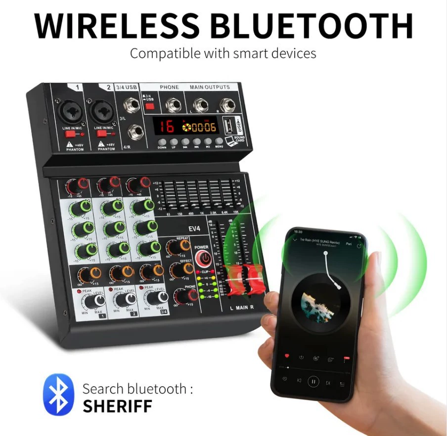 XTUGA профессиональный 4-полосный микшер с реверберацией, Bluetooth-воспроизведение, многоканальное управление, эффектный эквалайзер EV4