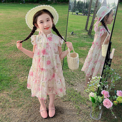 女童雪紡連衣裙夏季2024新款兒童碎花公主裙薄款洋氣寶寶夏裝裙子