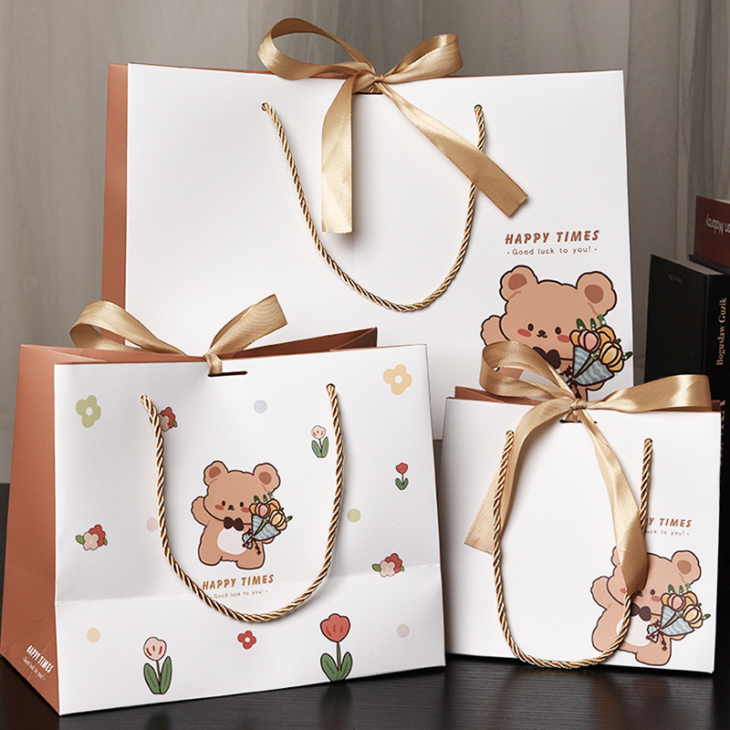 Bear Gift Bag Gift Packaging Bag Children's Day Tote Bag Candy Bag with Ribbon Wholesale Discount