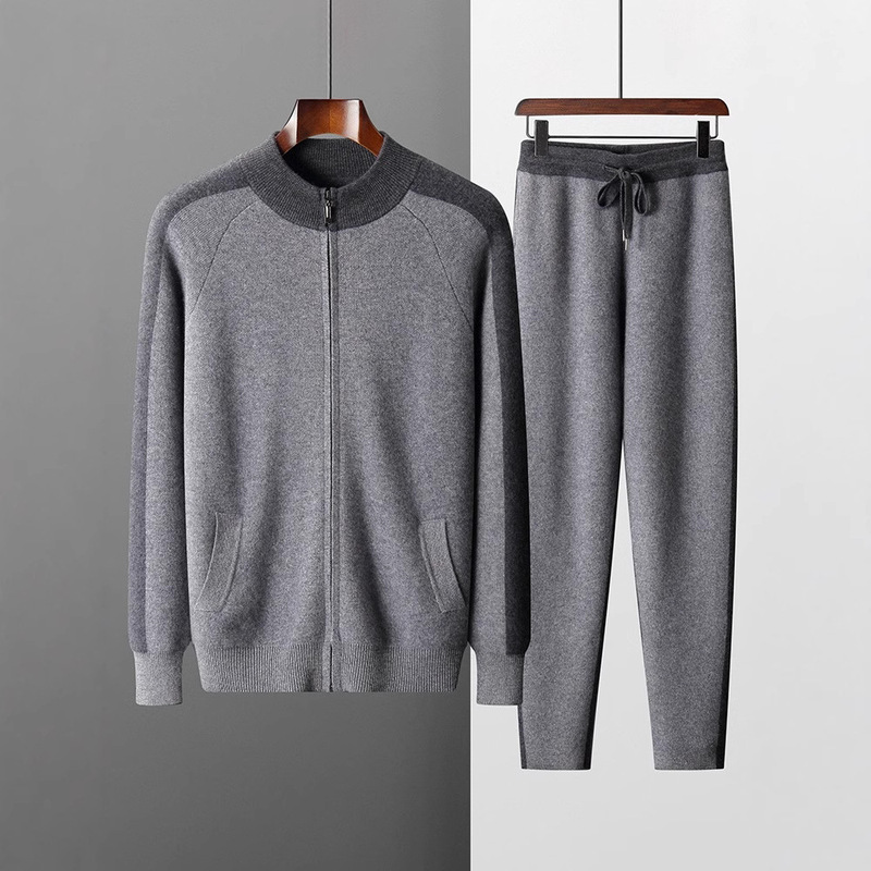 Cashmere Suit Men's Thickeneded Casual Sports Half Turtleneck Cardigan Zipper Knitted Cardigan Loose Pants Cashmere Suit Men's Thickeneded Casual Sports Half Turtleneck Cardigan Zipper Knitted Cardigan Loose Pants