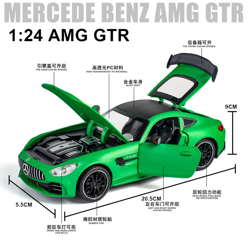 Modelo de coche de aleación de coche AMG1:24 Big Ben GTR Tire hacia atrás con el sonido del aerosol y la luz del juguete del muchacho modelo de coche adornos