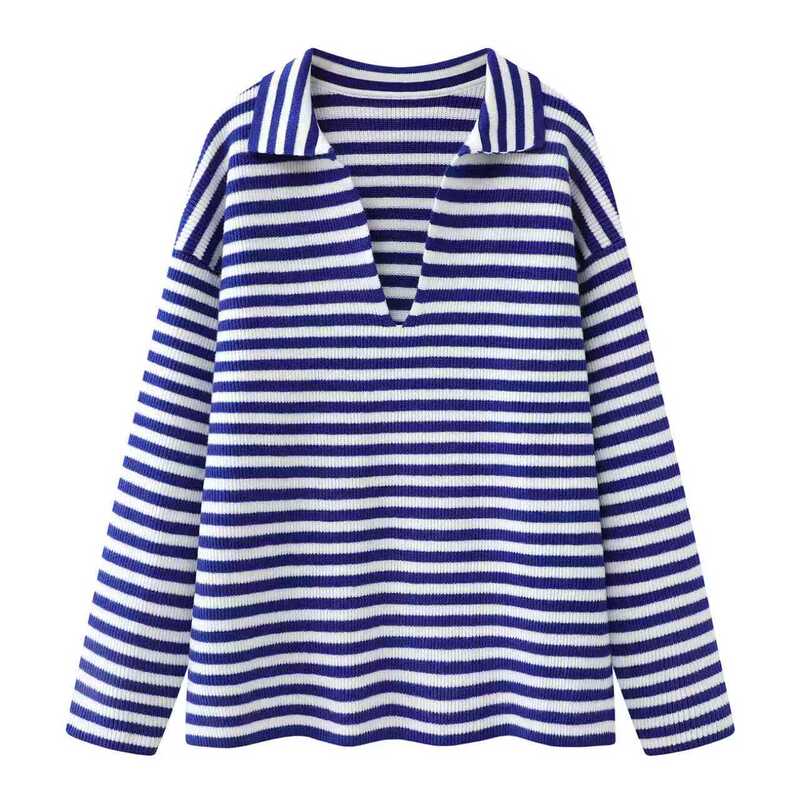 M@X1.1W+!American Old Money Style Navy Striped V-Neck Knit Sweater for Women, Soft Wool Blend Top M@X1.1W+!American Old Money Style Navy Striped V-Neck Knit Sweater for Women, Soft Wool Blend Top
