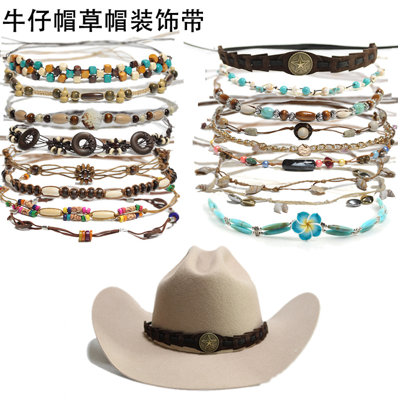 Hats with Handmade DIY Rope with Woven Hemp Rope Cow Head Decoration Handmade Hats with Vintage Cowboy Hat Decoration for Men and Women