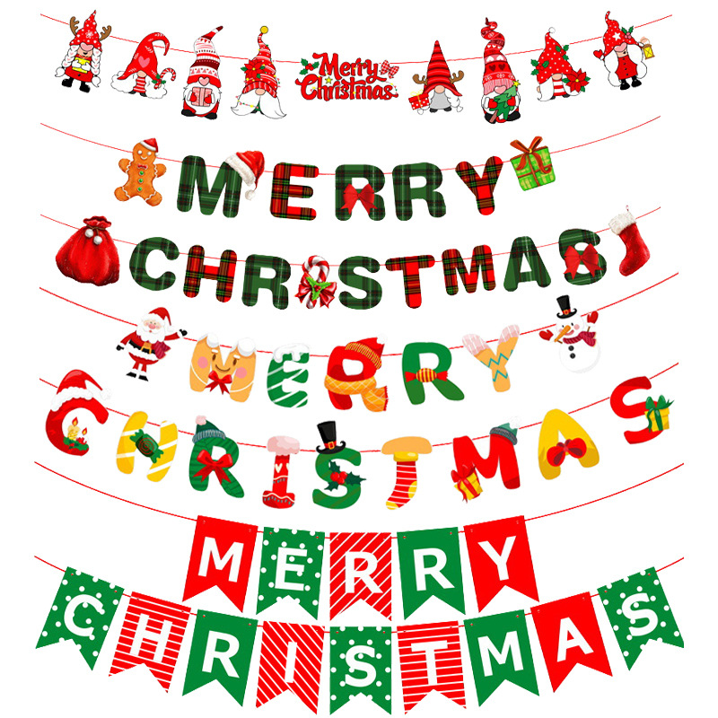 Factory direct supply of Christmas decoration supplies cartoon flags Christmas scene layout paper hanging flags cross-border wholesale