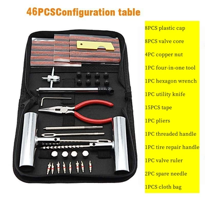 46-Piece Set Emergency Tire Repair: Repair kit