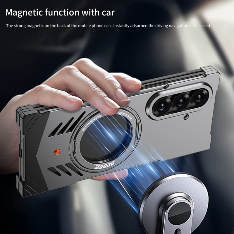 Cross-Border Applicable Samsung Z Fold 30% off Metal Phone Case with 360-Degree Rotating Stand and Heat Dissipation Protective Cover